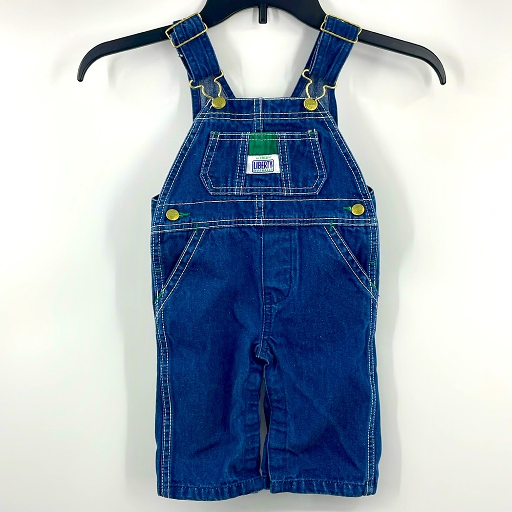 Vintage Liberty denim adjustable strap bib overalls Size 6M 6 months